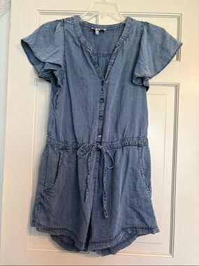 Michael Stars M Denim Ruffle Short Sleeve Romper